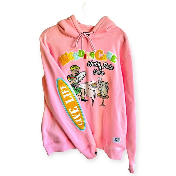 Wedding Cake Hoodie Pink Wake & Bake Weed Graphic Pullover Unisex L Streetwear - Picture 8 of 8